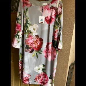 Calvin Klein floral print grey double lined dress